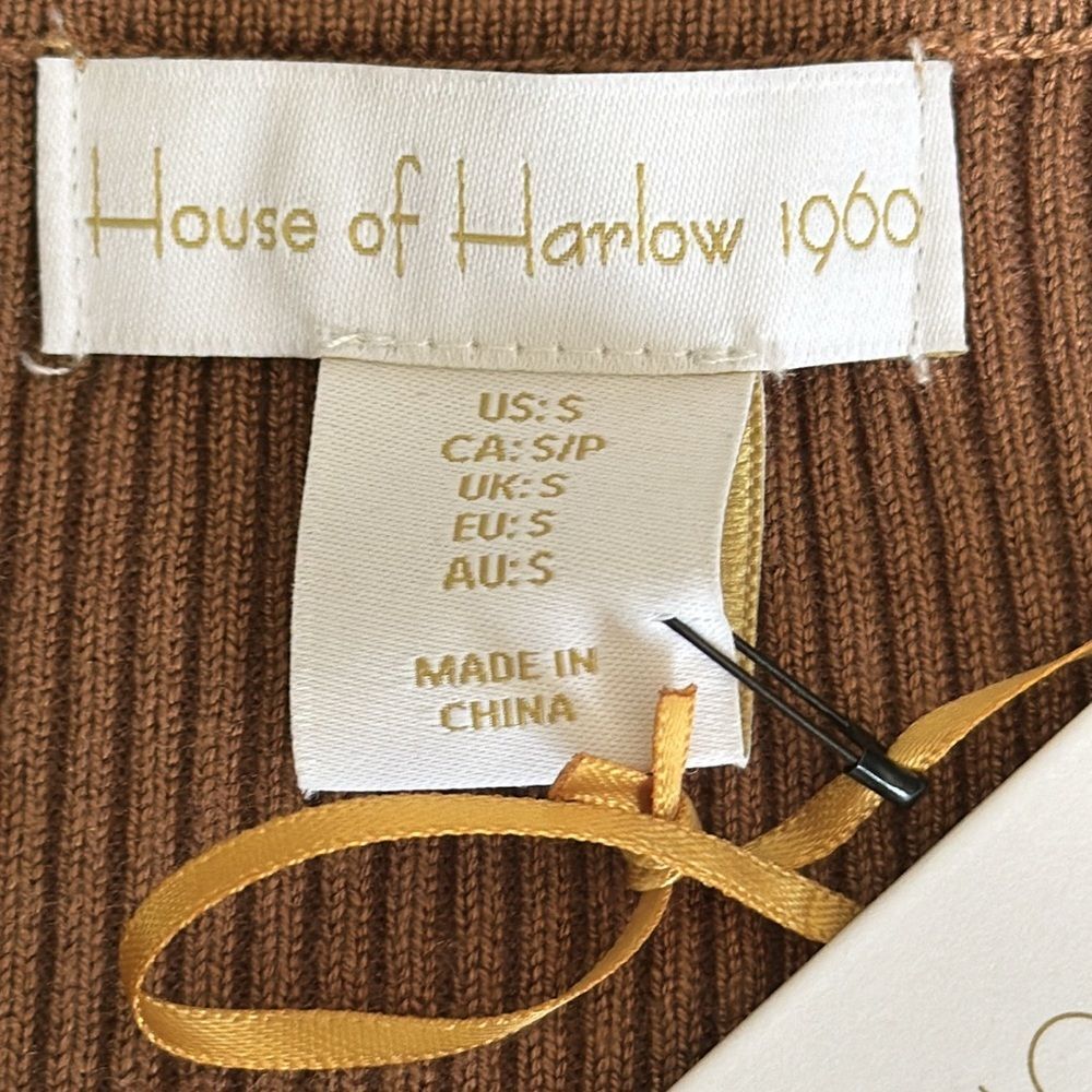 House of Harlow 1960 Deep V-Neck Ribbed Long Sleeve Sweater sz Small NWT Tan - Picture 3 of 7
